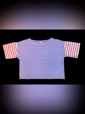 GAP Women’s Striped Crew Neck Short Sleeve Cropped Pullover Tee Blue/Red M